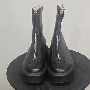 The Row Black Front-Zip Platform Ankle Boots